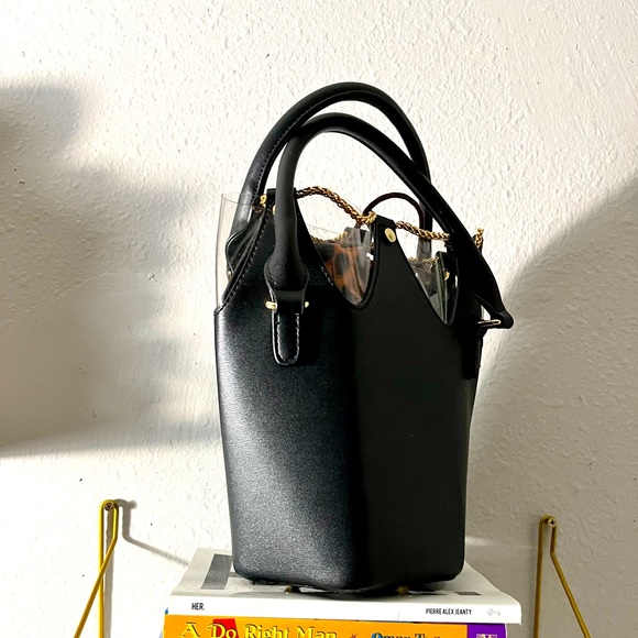 Handbags - Black Faux Leather Bucket Bag with gold chain detail NWOT